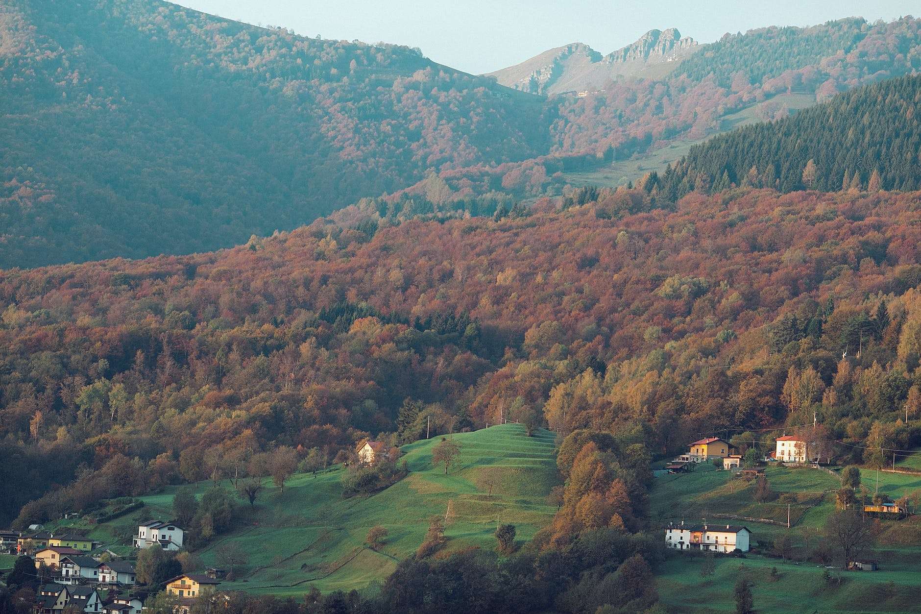 picturesque view of mountainous area in autumn